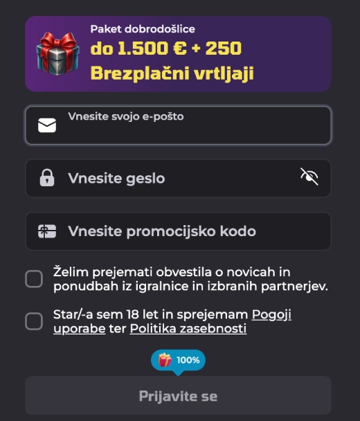 Registracija v LuckyCapone Casino in prvi vpis